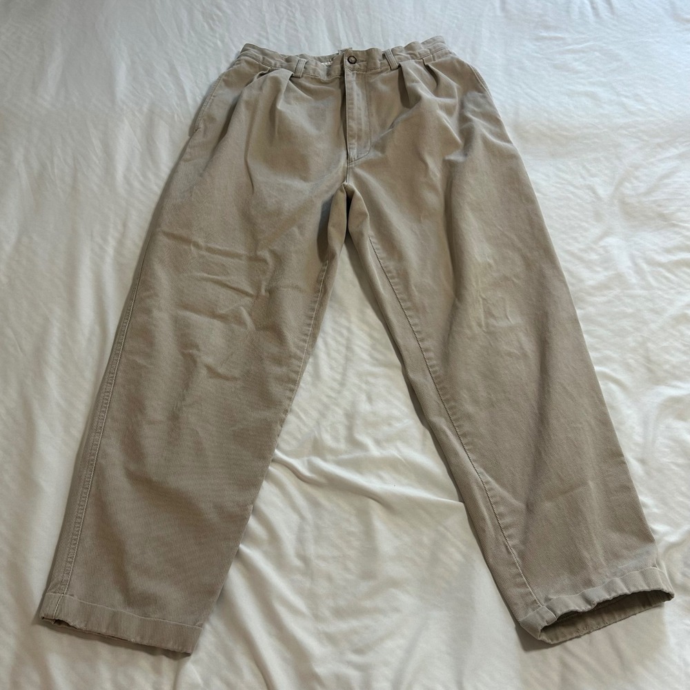 Structure Mens Khaki Chinos Double Pleated Cotton Twill Pants Tan 32x30 Vintage